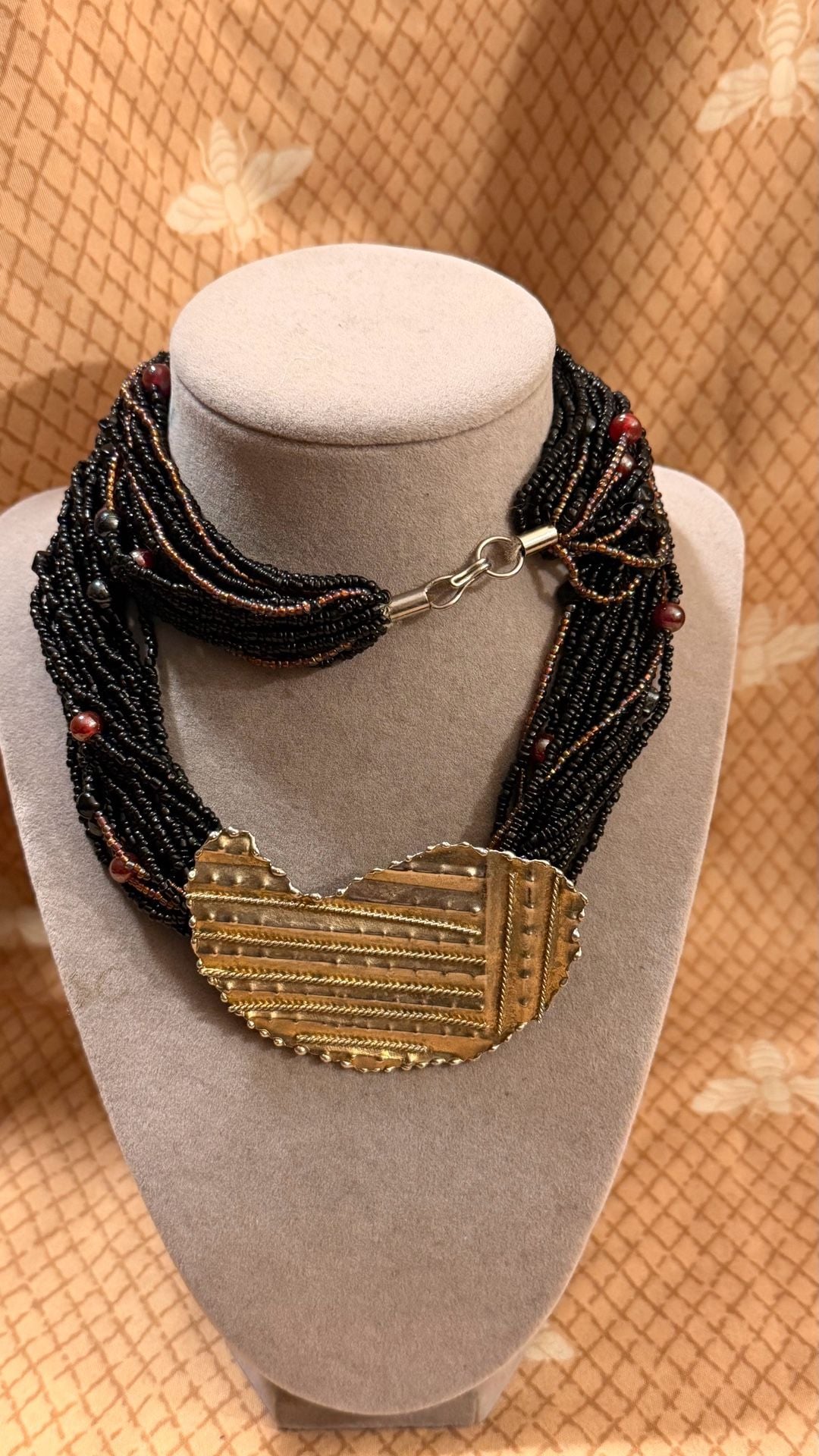 Vintage Statement Necklace Black Seed Bead 2