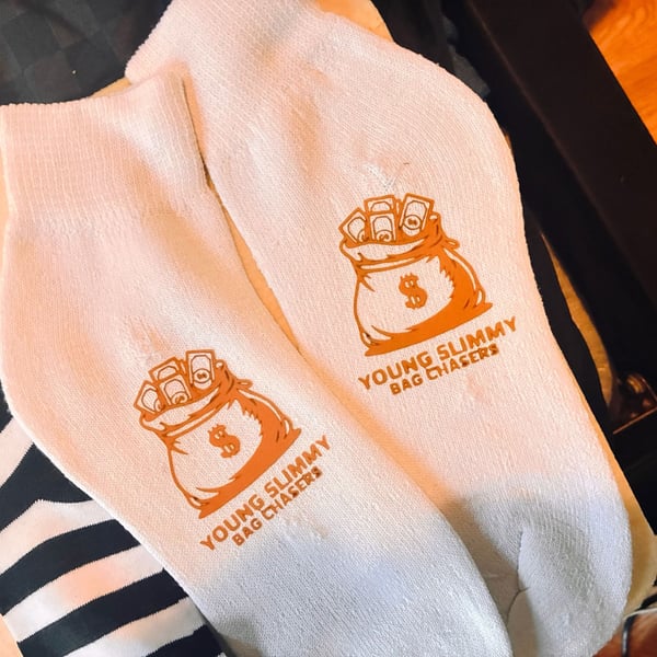 Young Slimmy Bag Chasers Money Bag Socks White