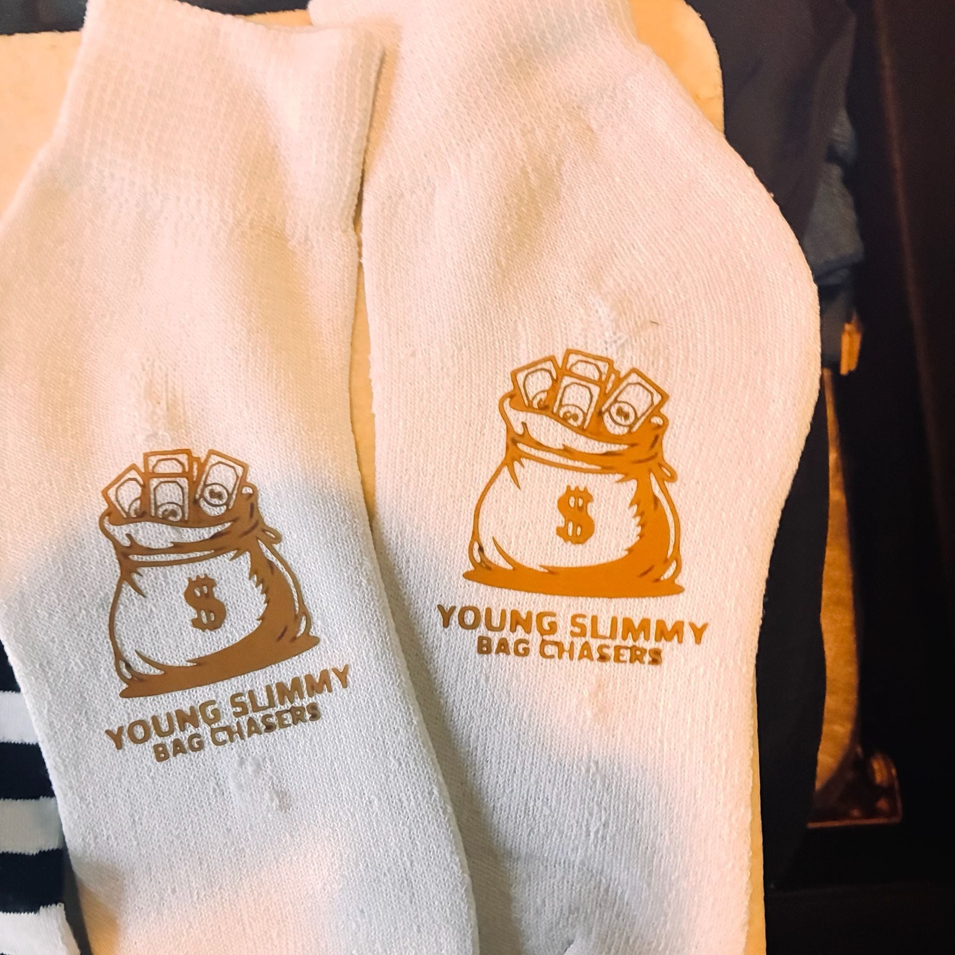 Young Slimmy Bag Chasers Money Bag Socks White 3