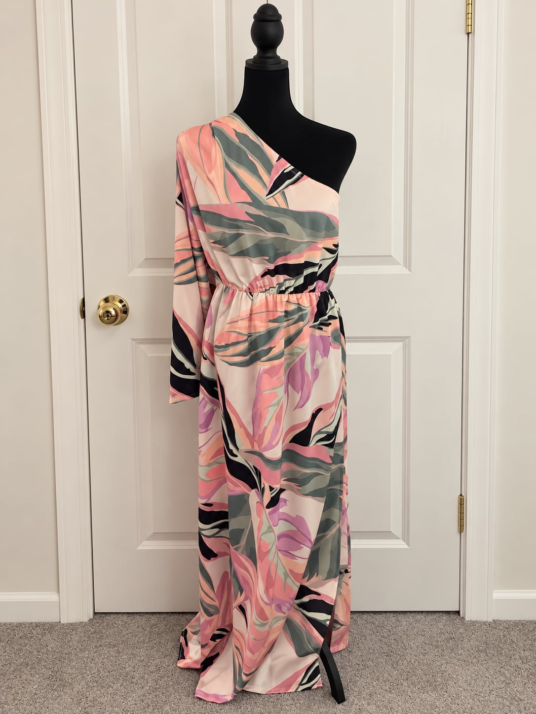 Labelrail x Whatsmitafound Satin Floral One Sleeve Maxi Dress Size 8 2