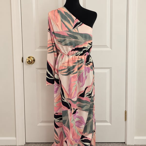 Labelrail x Whatsmitafound Satin Floral One Sleeve Maxi Dress Size 8