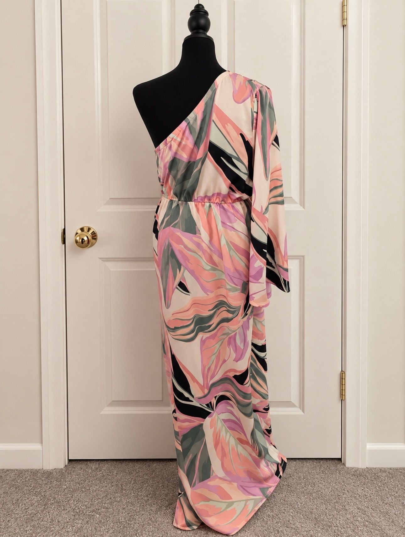 Labelrail x Whatsmitafound Satin Floral One Sleeve Maxi Dress Size 8 3