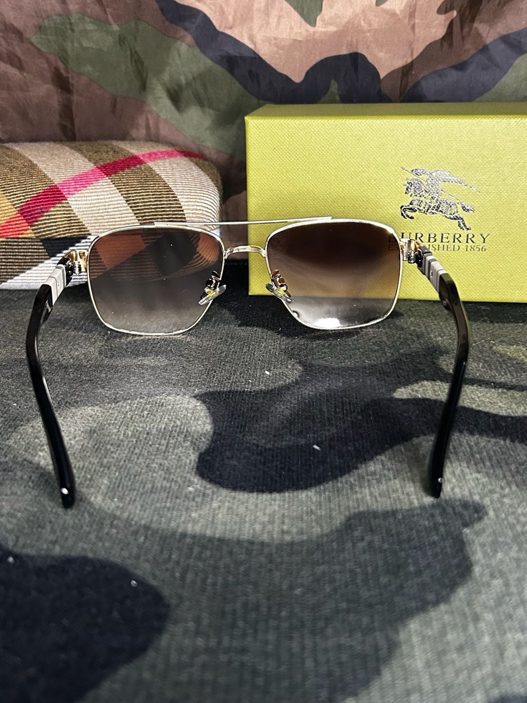 Burberry 6A012 Size 56-18-137 Gold Aviator Sunglasses with Plaid Accents 8
