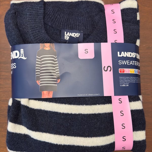 Lands End Sweater Dress Size S Blue Striped Long Sleeve