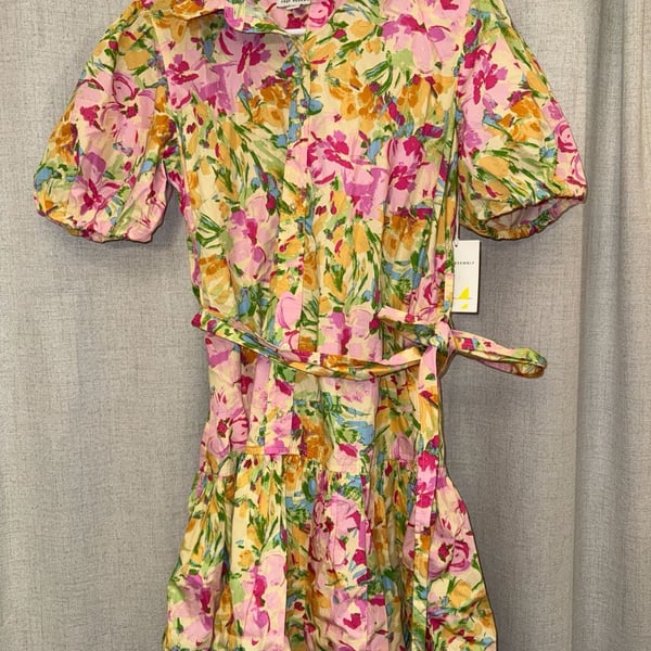 Free Assembly Cotton Mini Dress With Puff Sleeves Floral
