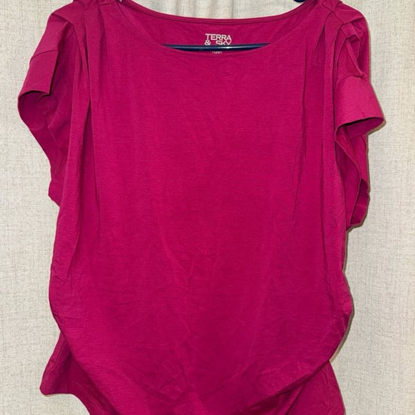 Terra & Sky Top Size 0X (14W) Pink Flutter Sleeve