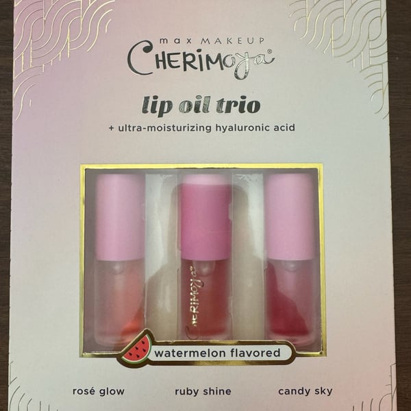 Max Makeup Cherimoya Lip Oil Trio Watermelon Flavored