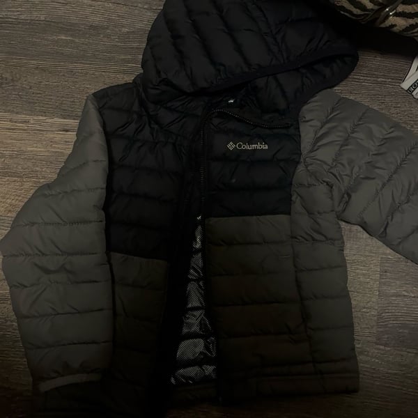 Columbia Powder Lite Hooded Puffer Jacket Black Gray