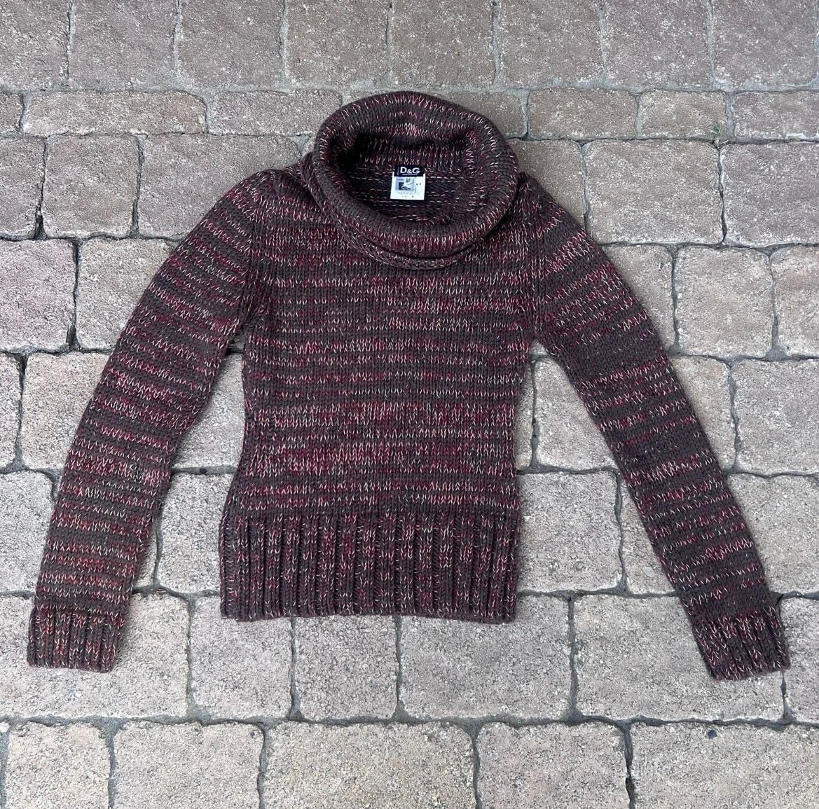 D&G Dolce & Gabbana Turtleneck Knit Sweater Size 38 Brown Burgundy 3