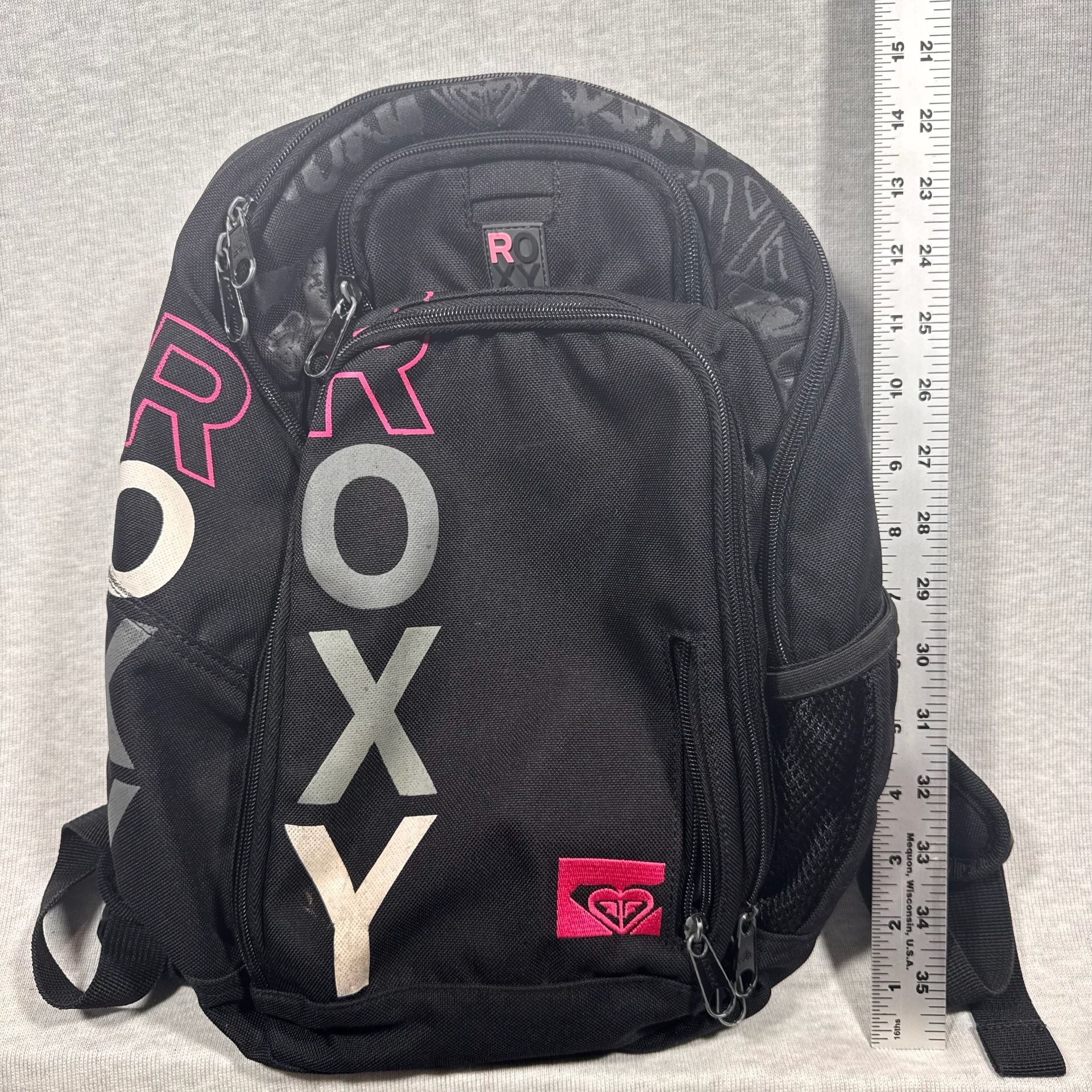 Roxy Black Pink Large Logo School Backpack Bookbag 7