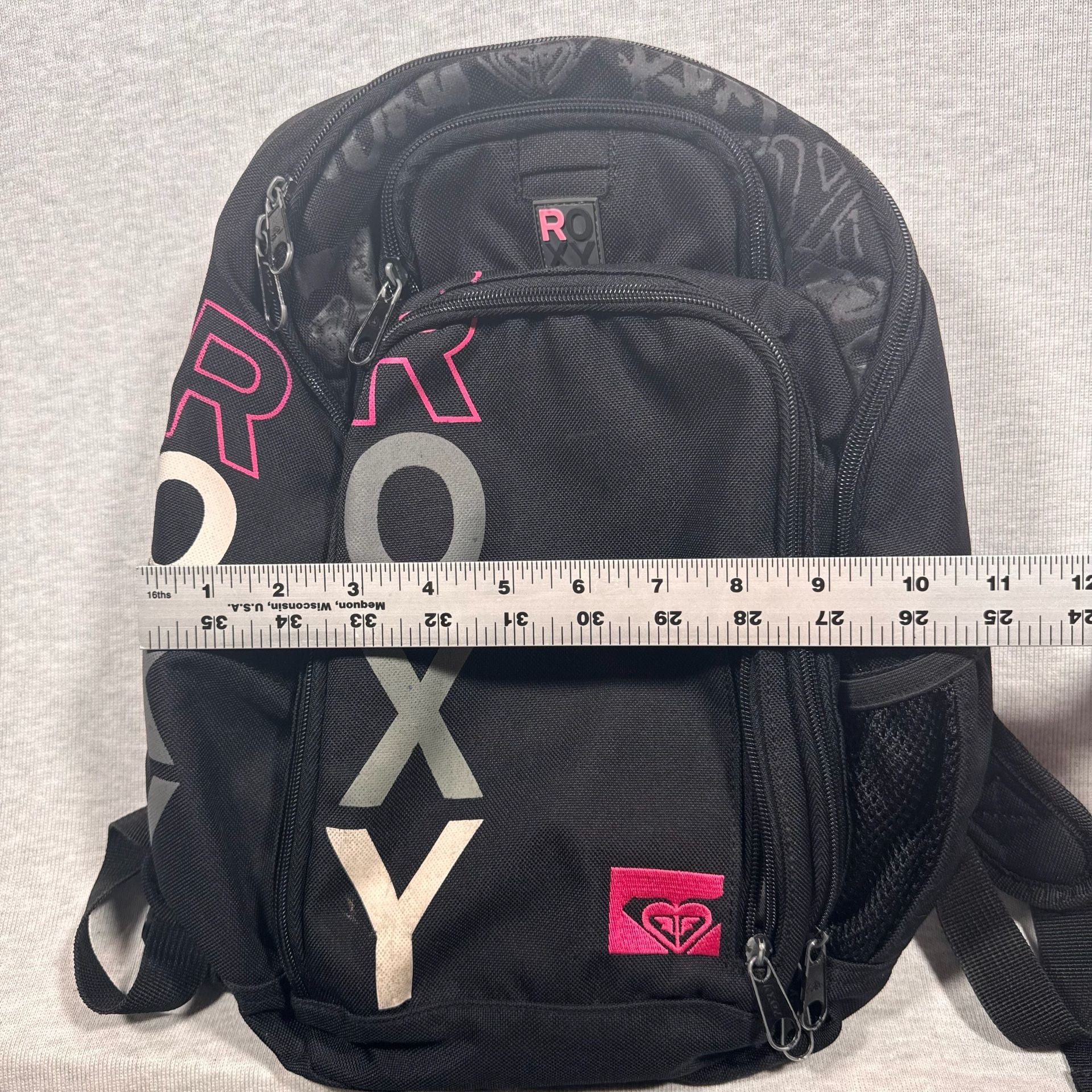 Roxy Black Pink Large Logo School Backpack Bookbag 8