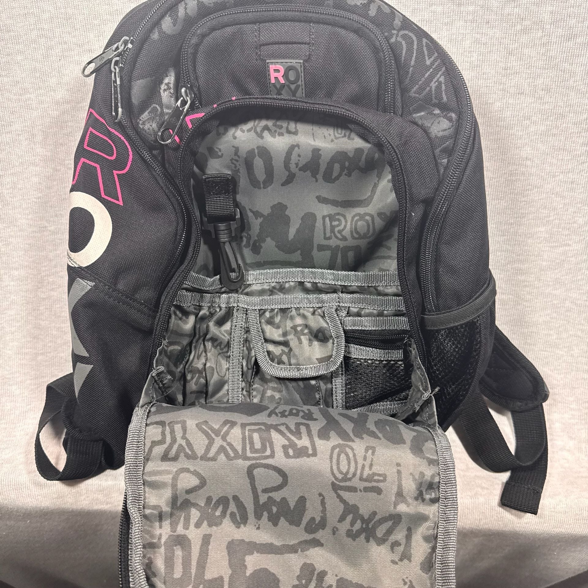 Roxy Black Pink Large Logo School Backpack Bookbag 9