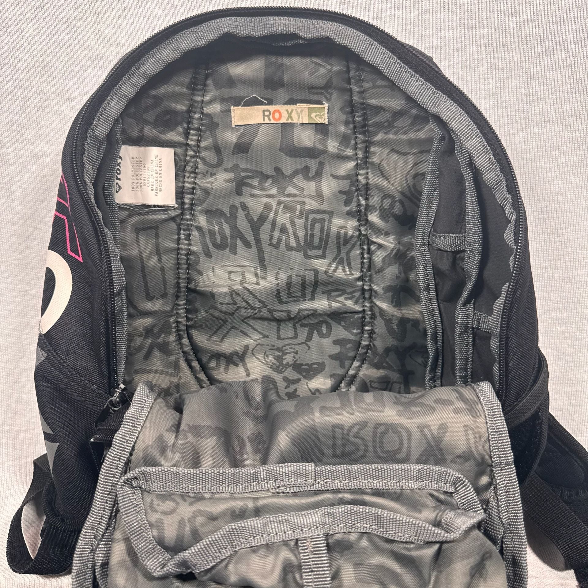 Roxy Black Pink Large Logo School Backpack Bookbag 10
