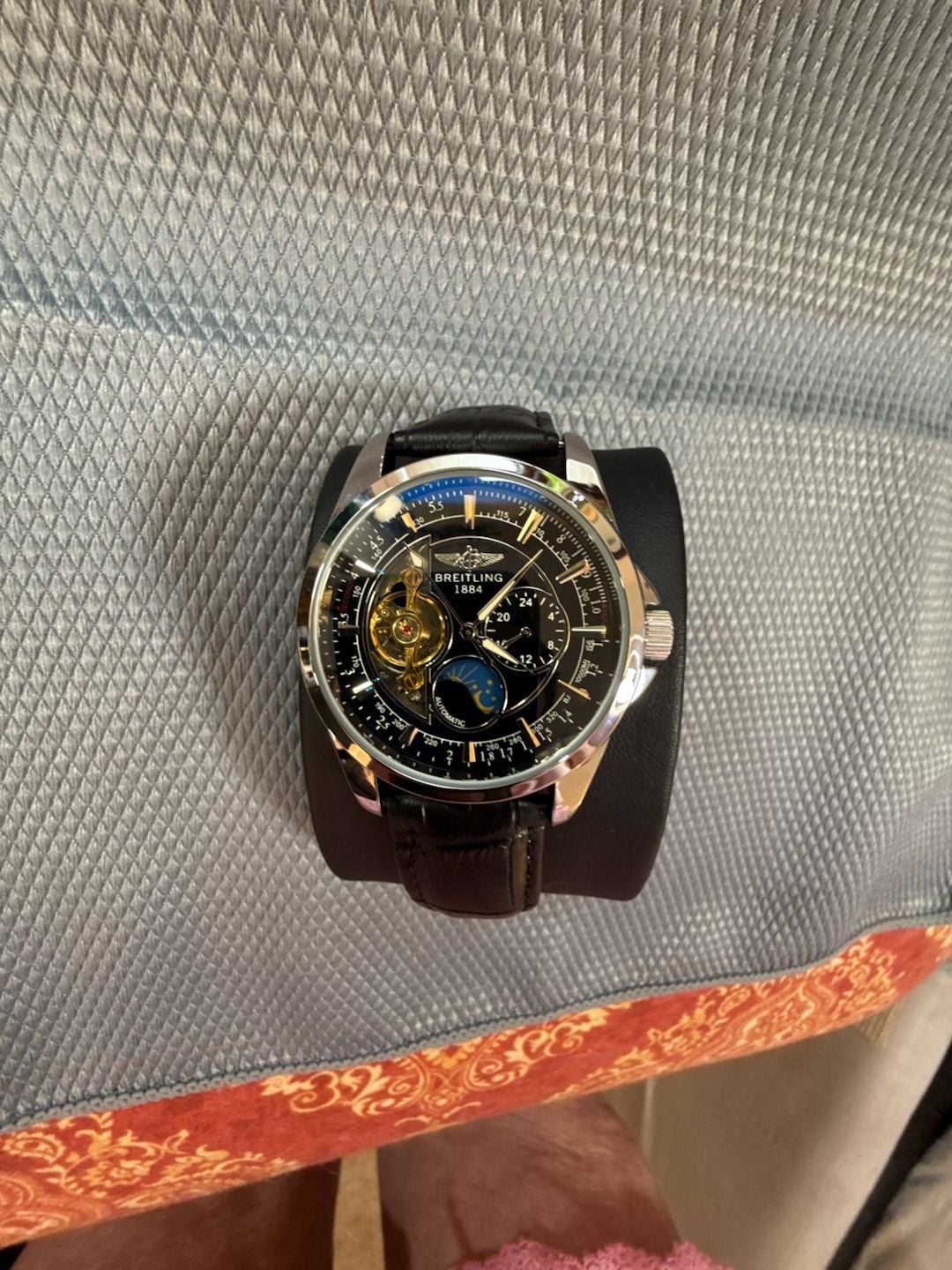 Breitling 1884 Automatic Black Dial Leather Wrist Watch 2