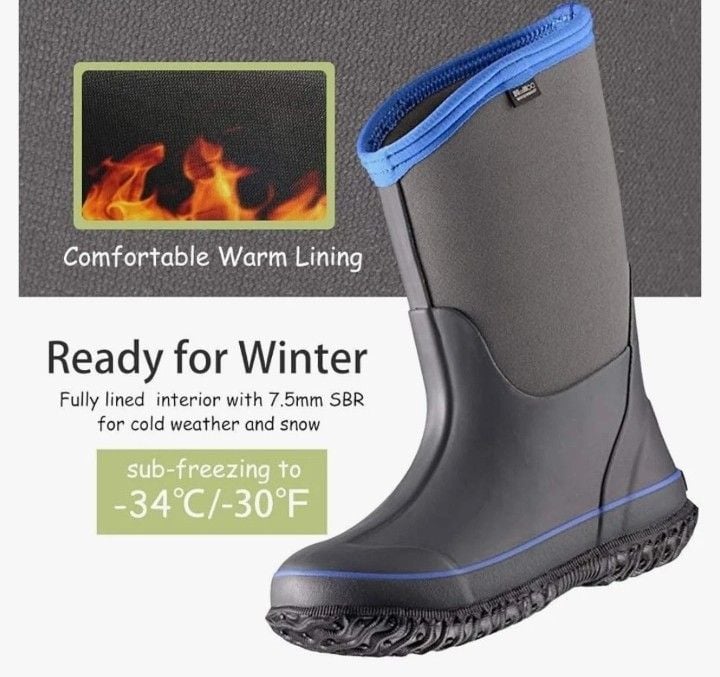MCKCC Kids Rain Boots Size 7 Dark Shadow Waterproof Winter Snow Boots 7