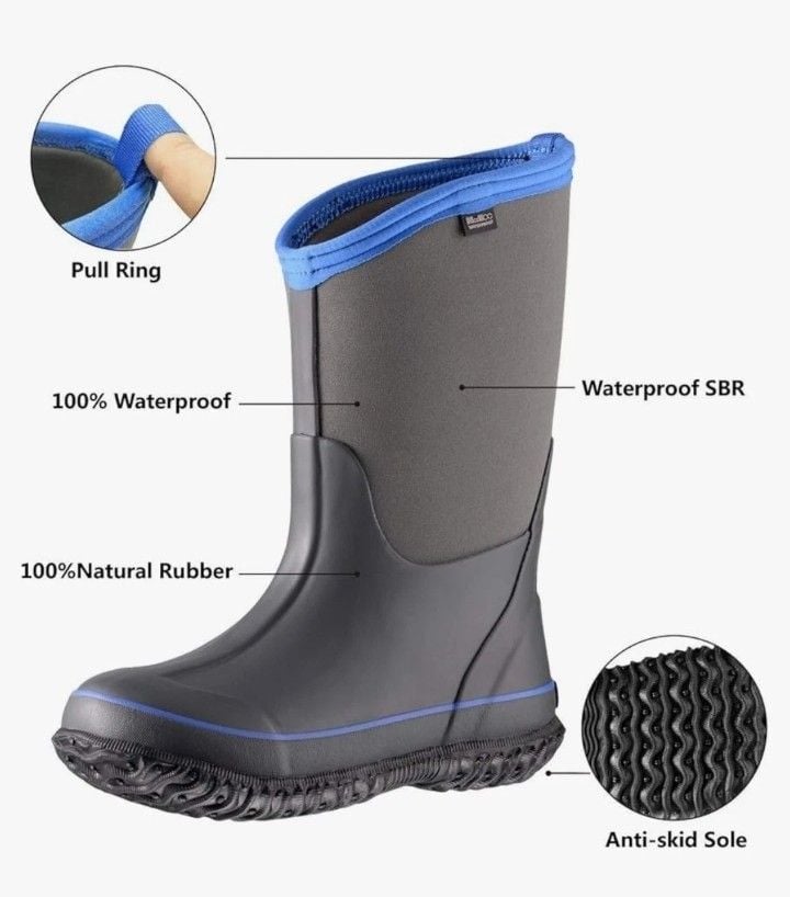 MCKCC Kids Rain Boots Size 7 Dark Shadow Waterproof Winter Snow Boots 8