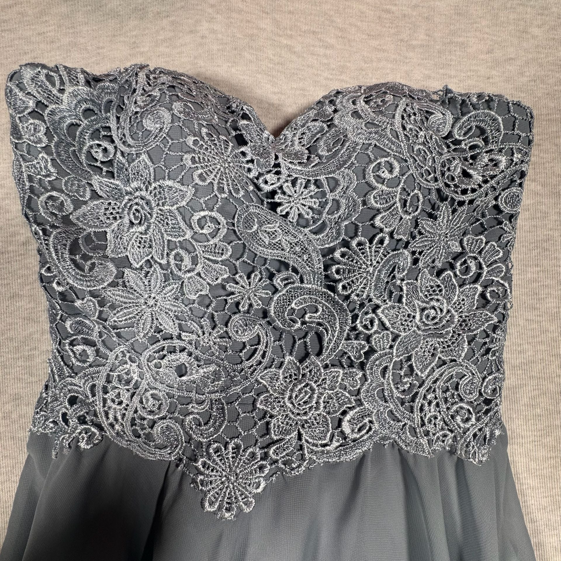 JJ's House Evening Dress Blue Lace Chiffon Asymmetrical 3