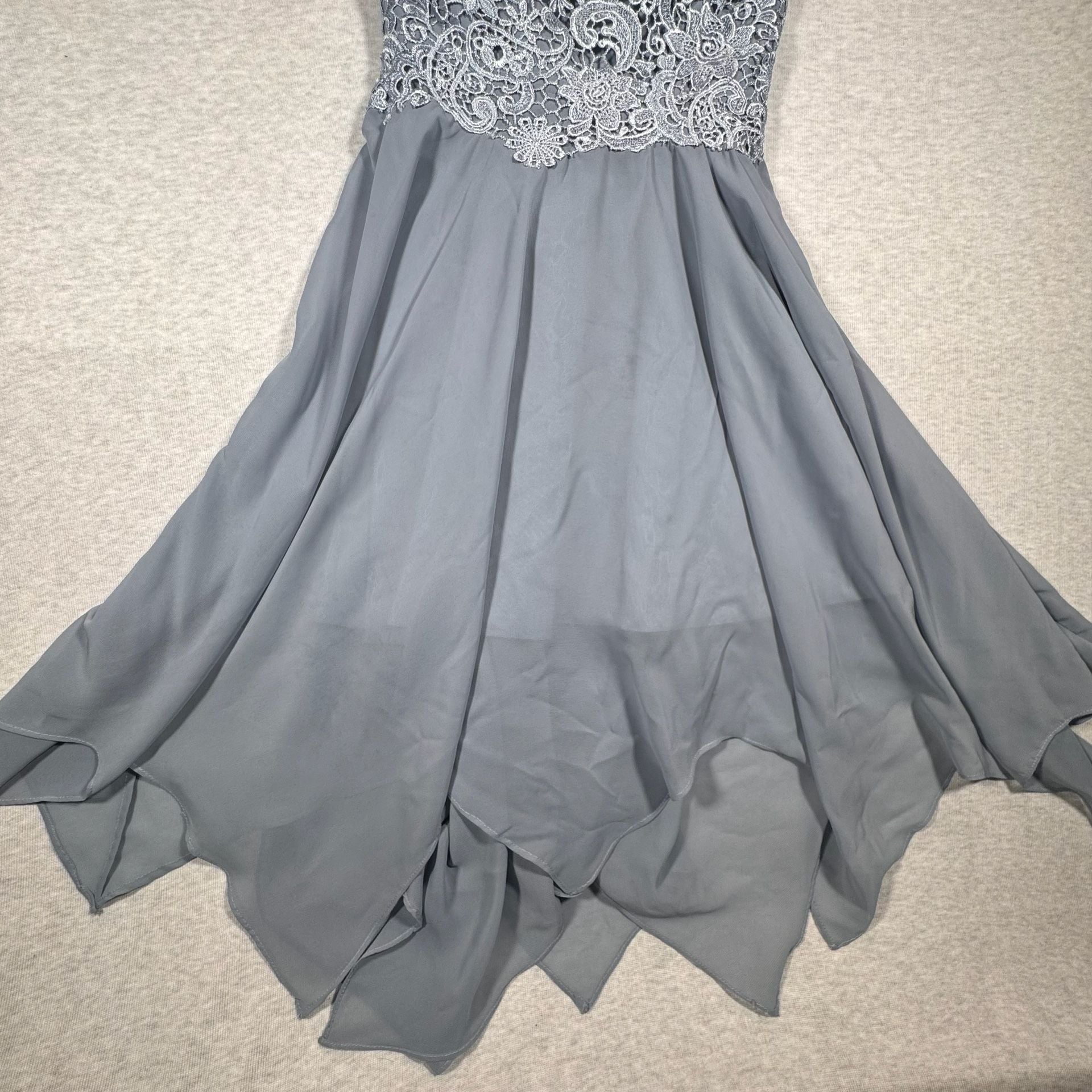 JJ's House Evening Dress Blue Lace Chiffon Asymmetrical 4