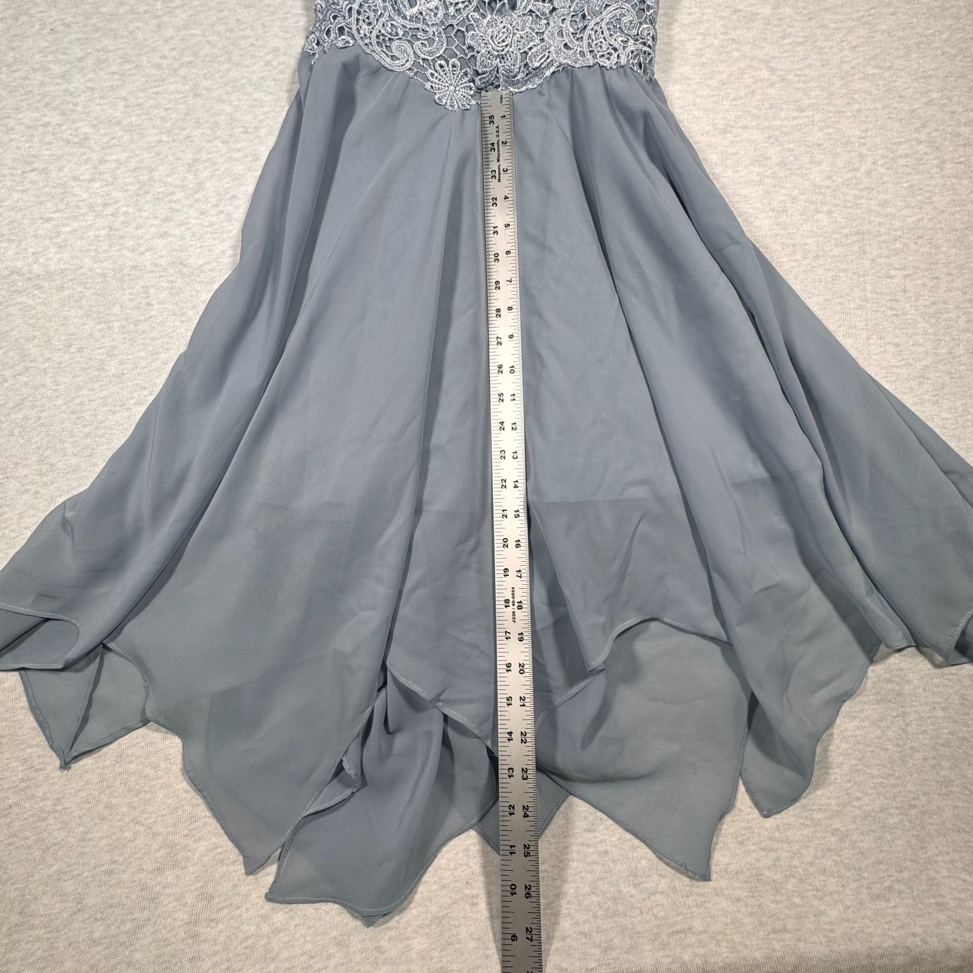 JJ's House Evening Dress Blue Lace Chiffon Asymmetrical 5
