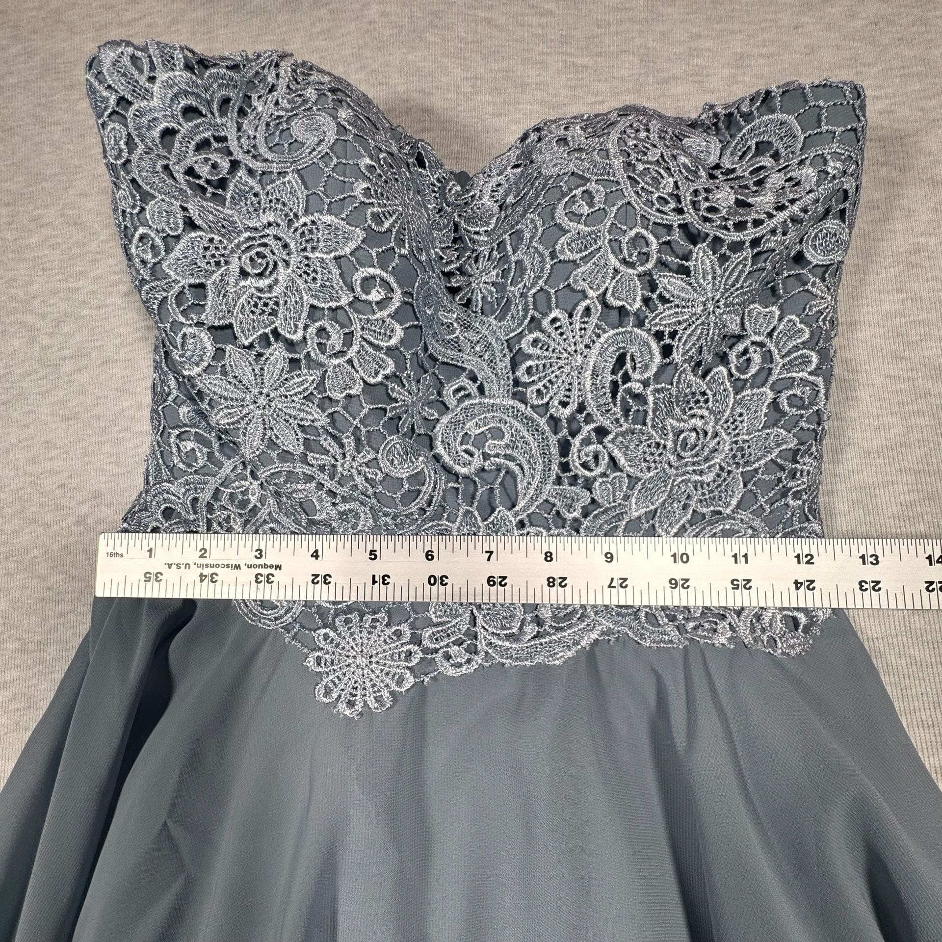 JJ's House Evening Dress Blue Lace Chiffon Asymmetrical 7