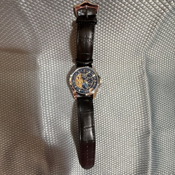 Breitling Automatic Mechanical Skeleton Luxury Watch Black Leather Strap