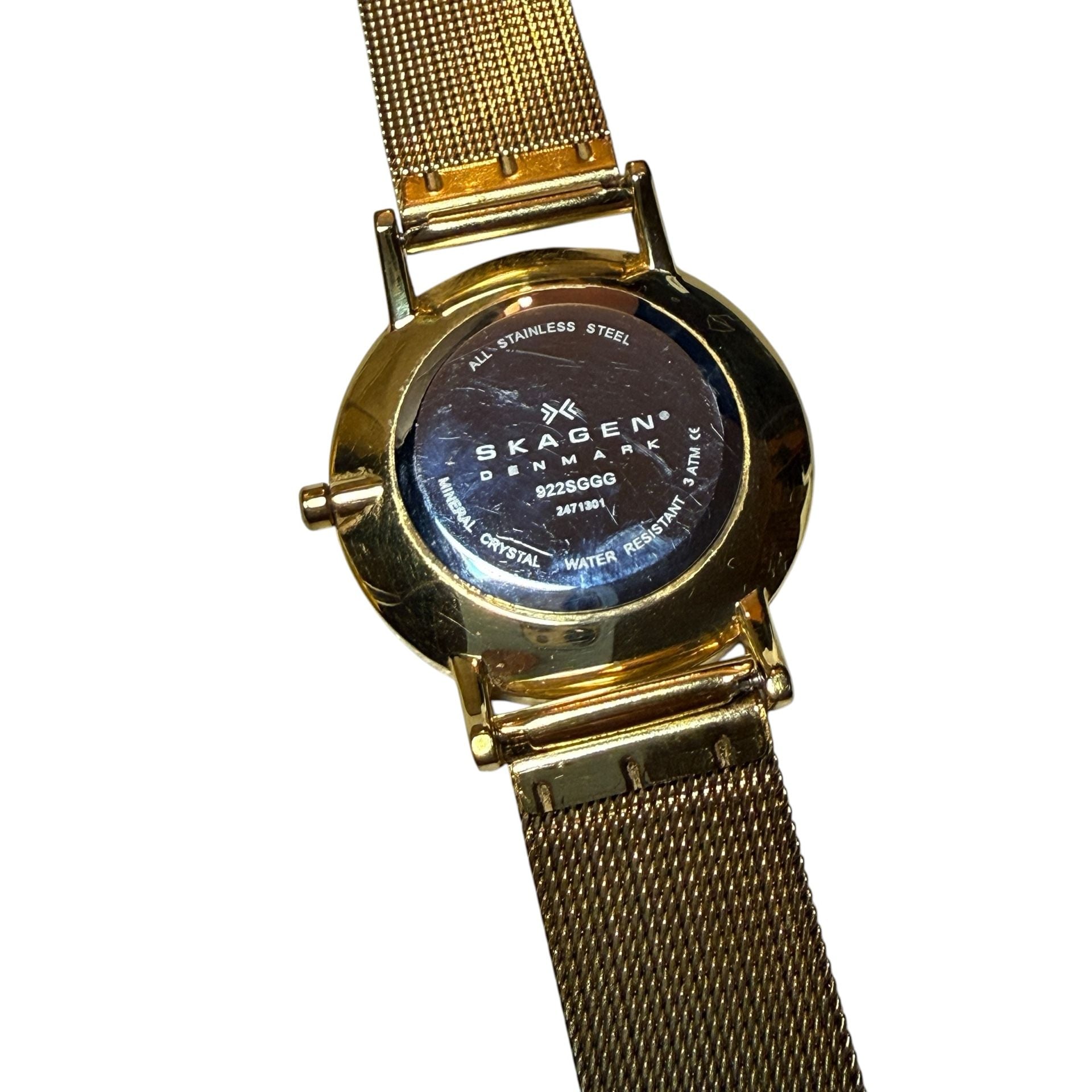 Skagen Denmark 922SGGG Gold Tone Mother Of Pearl Crystal Watch 8