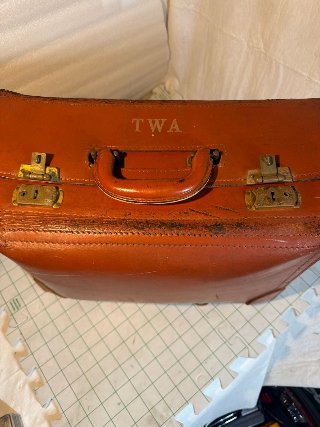 TWA Vintage Leather Pilot Flight Bag Briefcase Brown Luggage 4