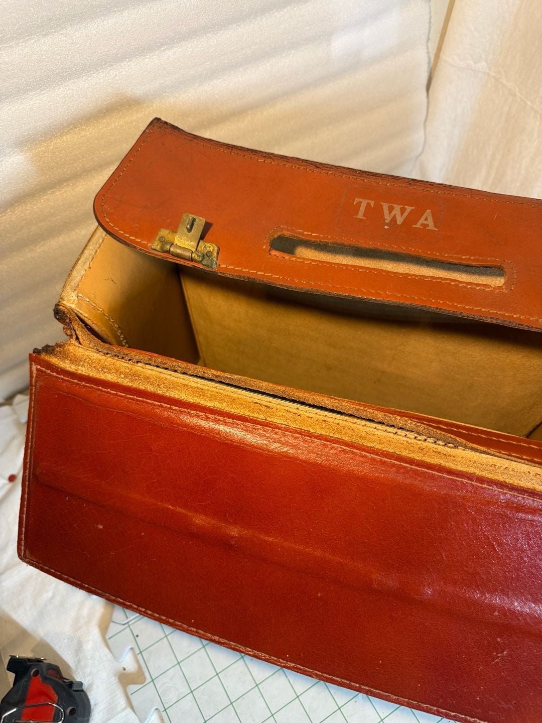 TWA Vintage Leather Pilot Flight Bag Briefcase Brown Luggage 7