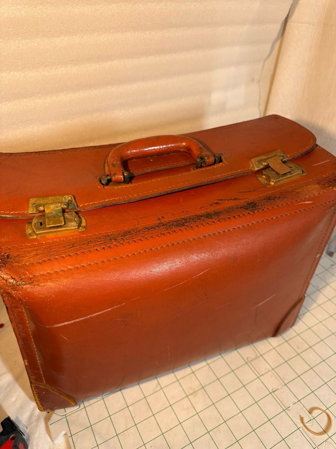 TWA Vintage Leather Pilot Flight Bag Briefcase Brown Luggage 14