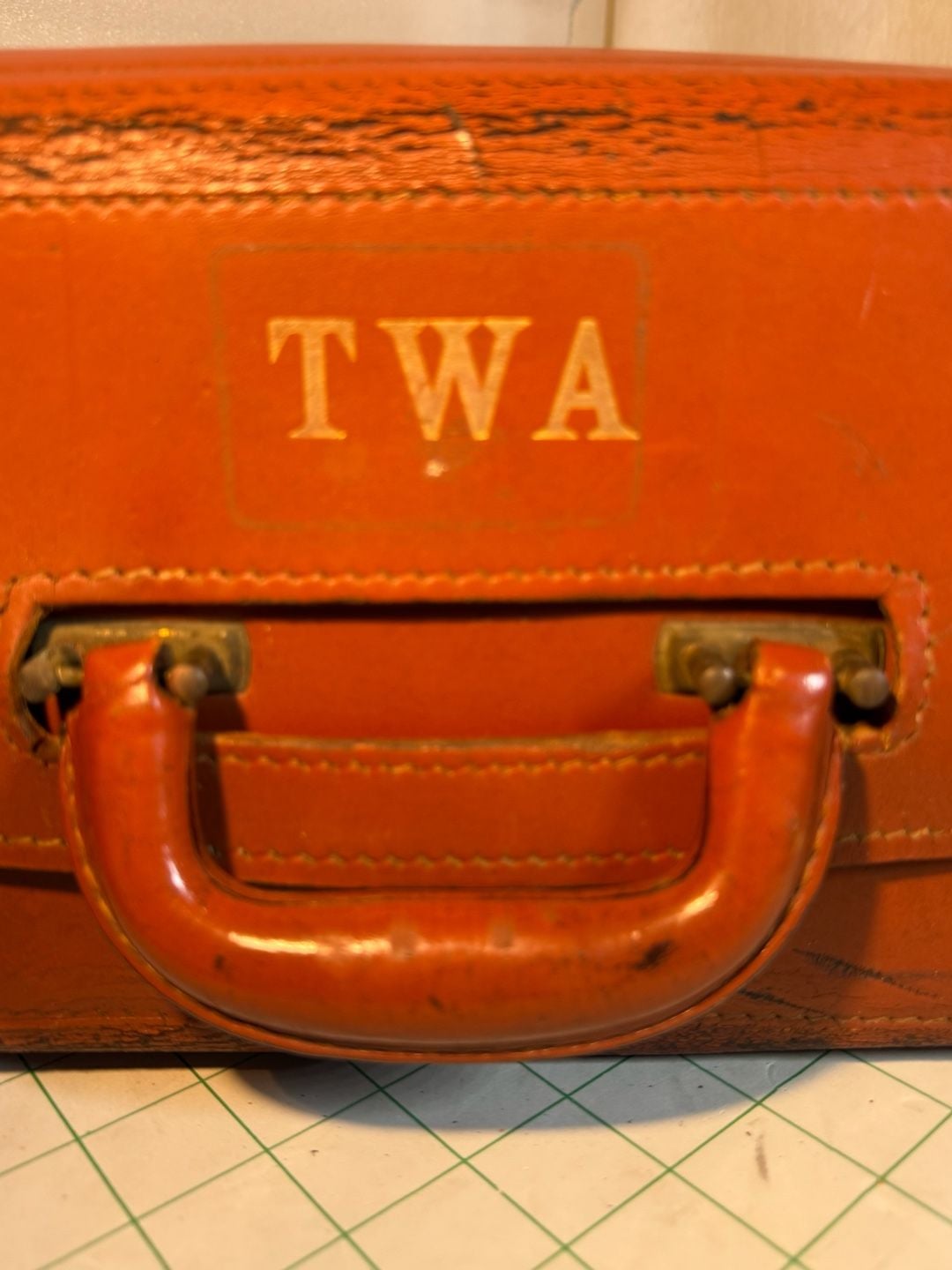 TWA Vintage Leather Pilot Flight Bag Briefcase Brown Luggage 2