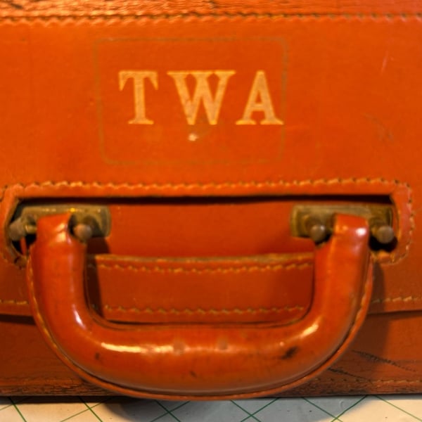 TWA Vintage Leather Pilot Flight Bag Briefcase Brown Luggage