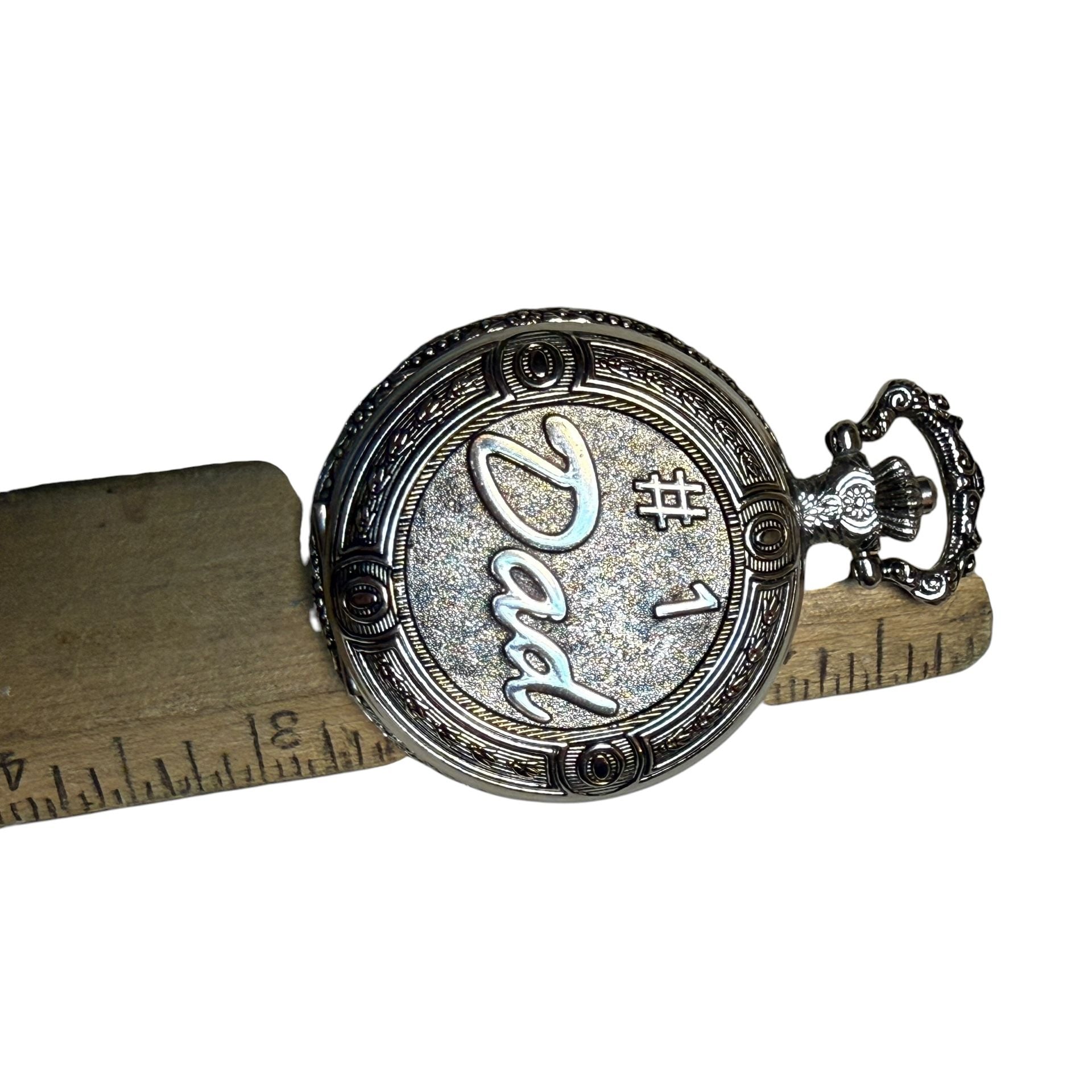 Milan #1 Dad Quartz Pocket Watch Silver Tone Engraved 3