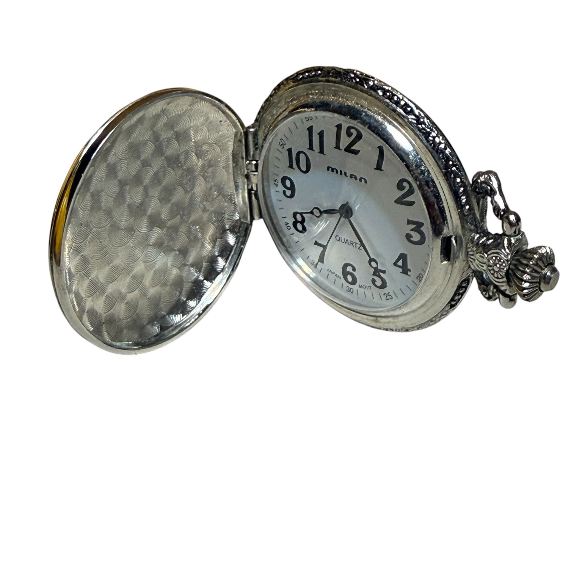 Milan #1 Dad Quartz Pocket Watch Silver Tone Engraved 4