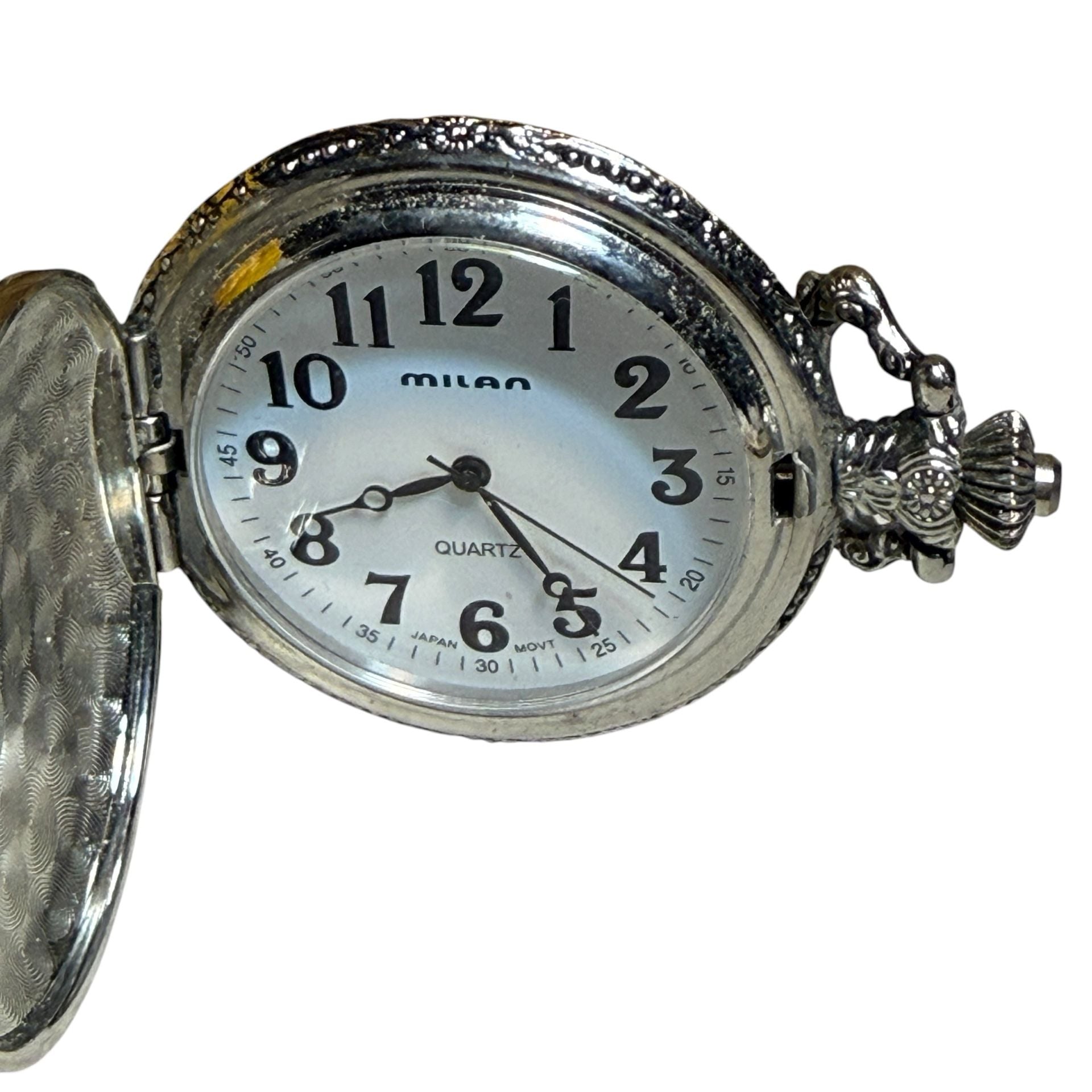 Milan #1 Dad Quartz Pocket Watch Silver Tone Engraved 5