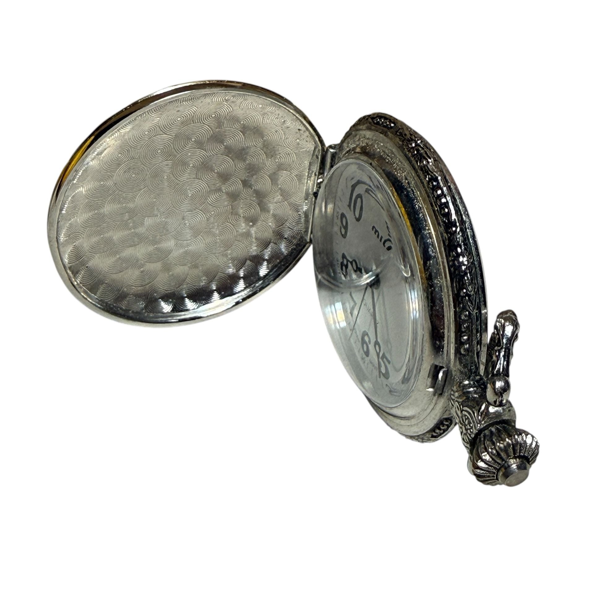 Milan #1 Dad Quartz Pocket Watch Silver Tone Engraved 6