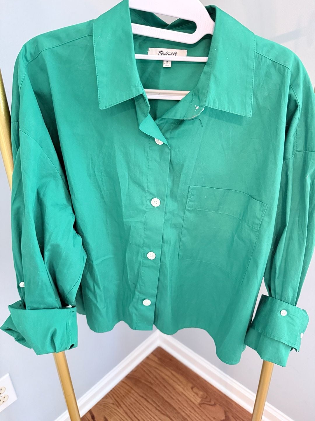 Madewell Poplin Straight-Hem Shirt Size M Green Cotton Button-Down 2