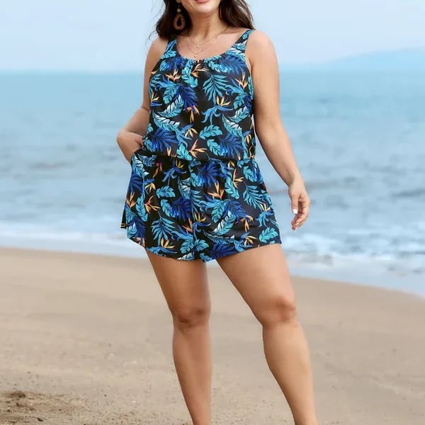 BloomChic Plus size 5X 28 Tropical Pockets One Piece Romper Swimsuit