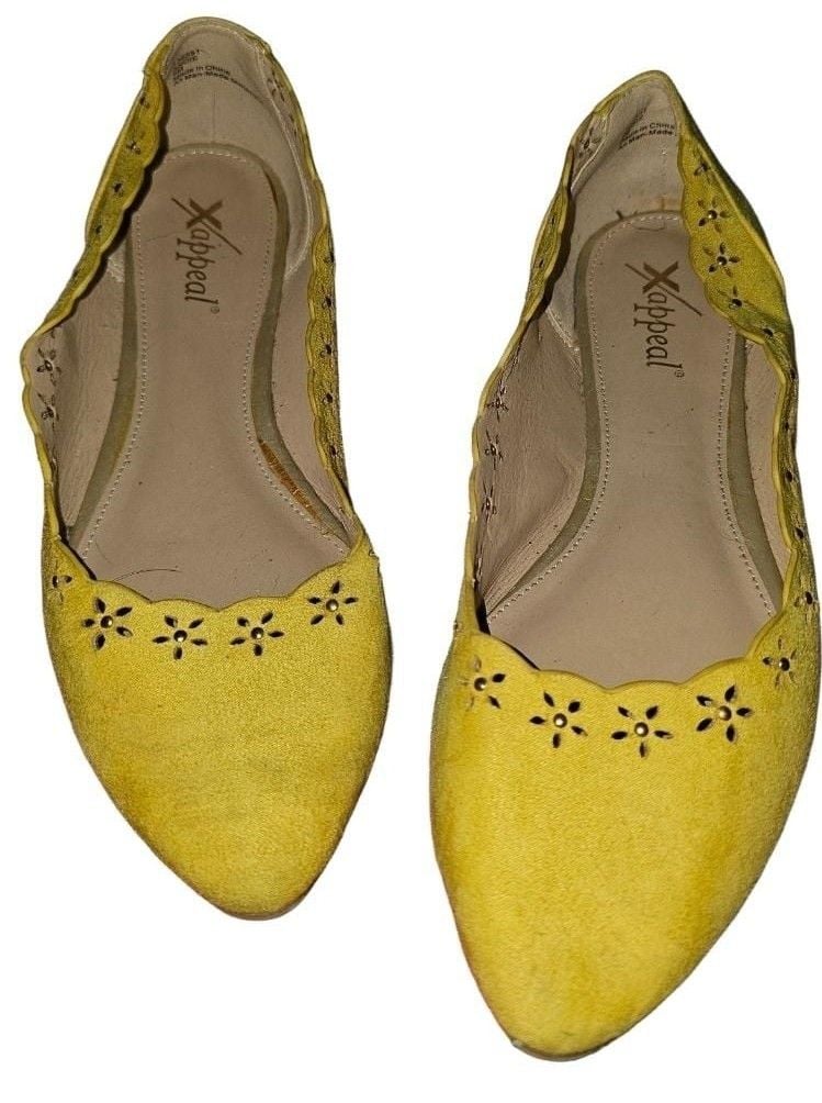 Xappeal Andie Flat Size 9 Yellow Suedette Floral Cutout Shoes 2