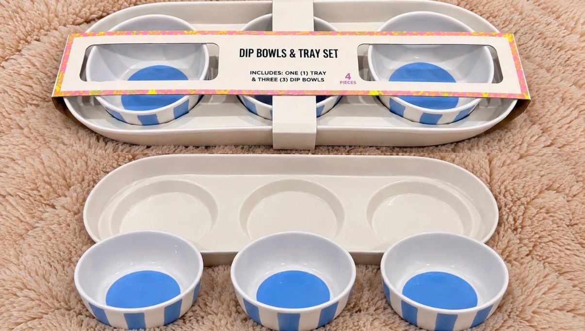 Mainstays Blue Stripe Dip Bowls and Tray Set 1