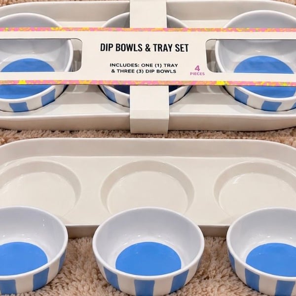 Mainstays Blue Stripe Dip Bowls and Tray Set