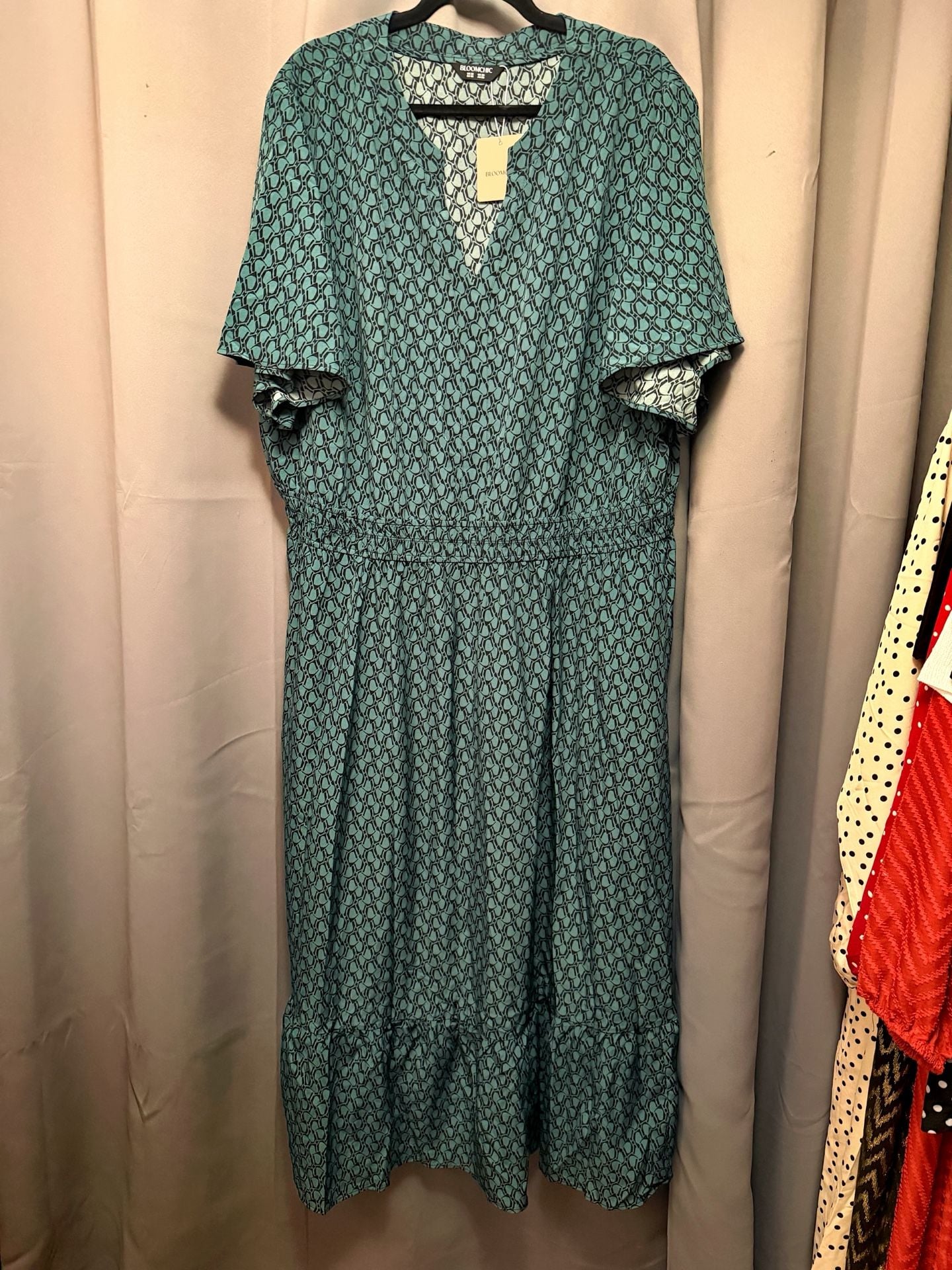 BloomChic plus size 26 4x Geometric Waist Cinched Tiered Dress with pockets 7