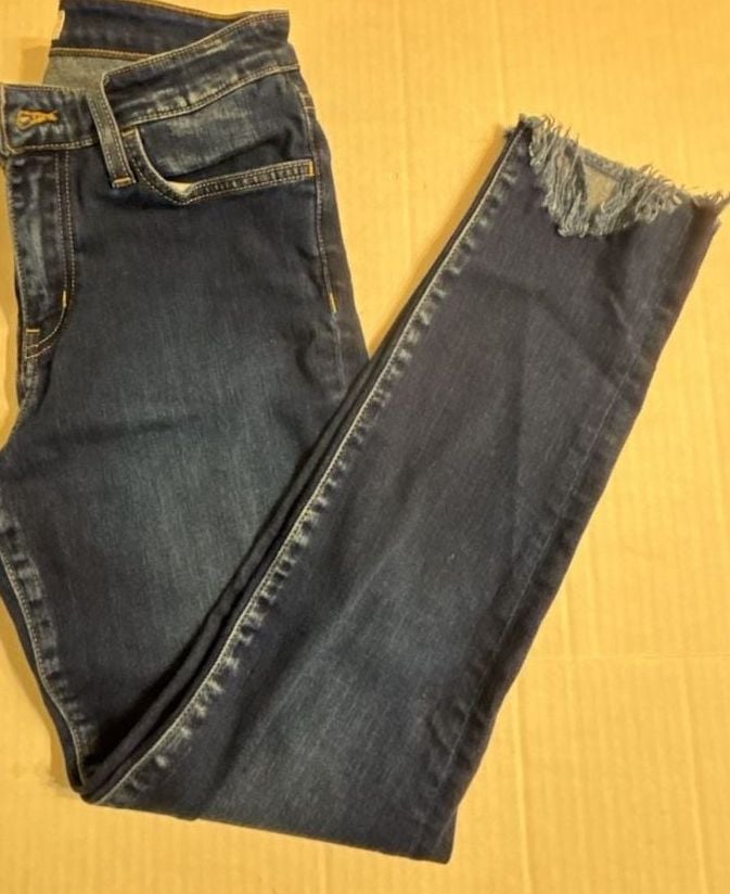 Flying Monkey Dark Wash Skinny Jeans with Frayed Hem Style Y2296 9