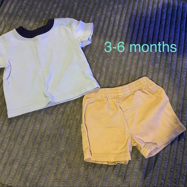 Baby Outfit T-Shirt and Shorts Size 3-6 Months Blue Khaki