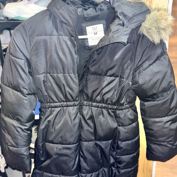 Gap Kids Puffer Jacket Size M Black Coldcontrol Max Hood Faux Fur