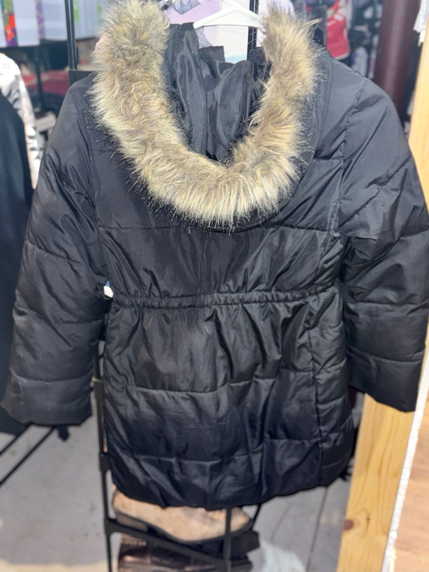 Gap Kids Puffer Jacket Size M Black Coldcontrol Max Hood Faux Fur 5