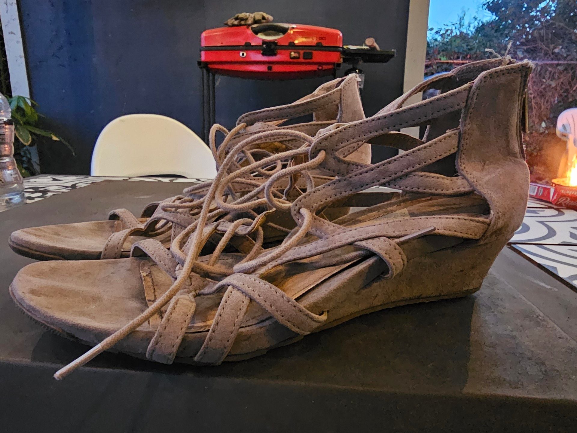 Gentle Souls Lace Up Heeled Sandals Taupe Suede 3