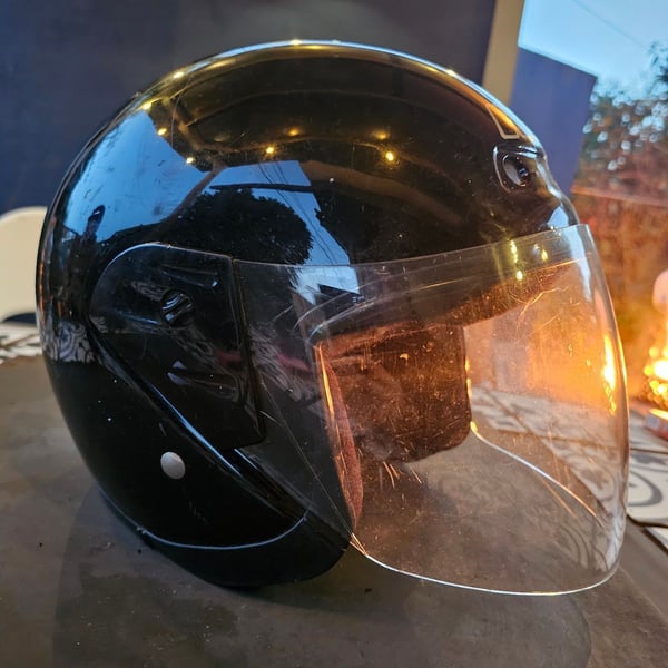 Black Open Face Motorcycle Helmet with Visor