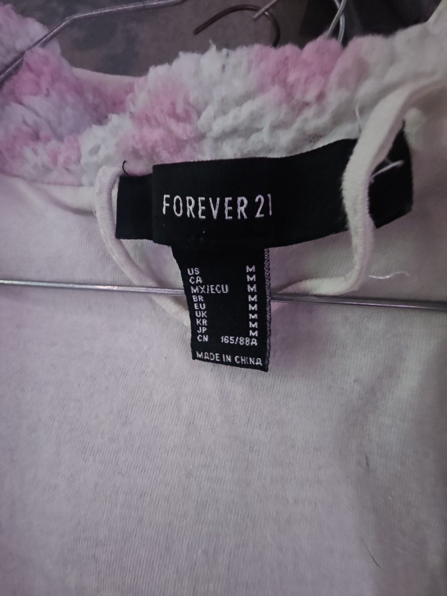 Forever 21 Sherpa Zip Up Jacket Size M Pink White 3