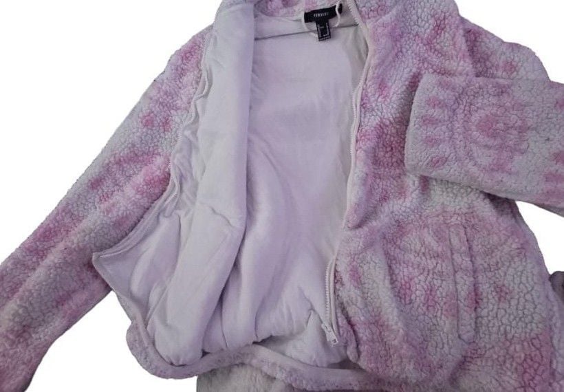 Forever 21 Sherpa Zip Up Jacket Size M Pink White 2