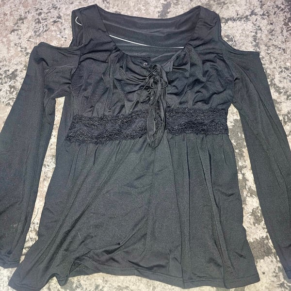 Zanzea Cold Shoulder Lace Up Top Black
